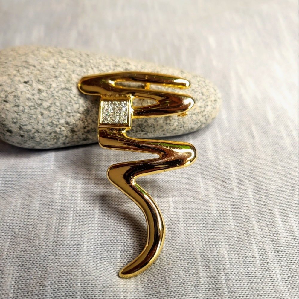 Vintage Park Lane Zig Zag Brooch With Rhinestones